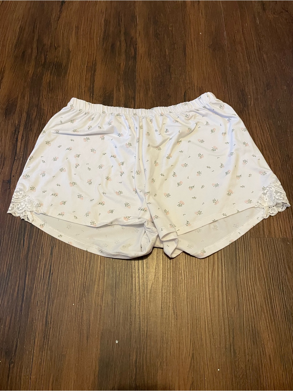 Women’s Floral Lace-Trim Sleep Shorts - White With Pink Accents